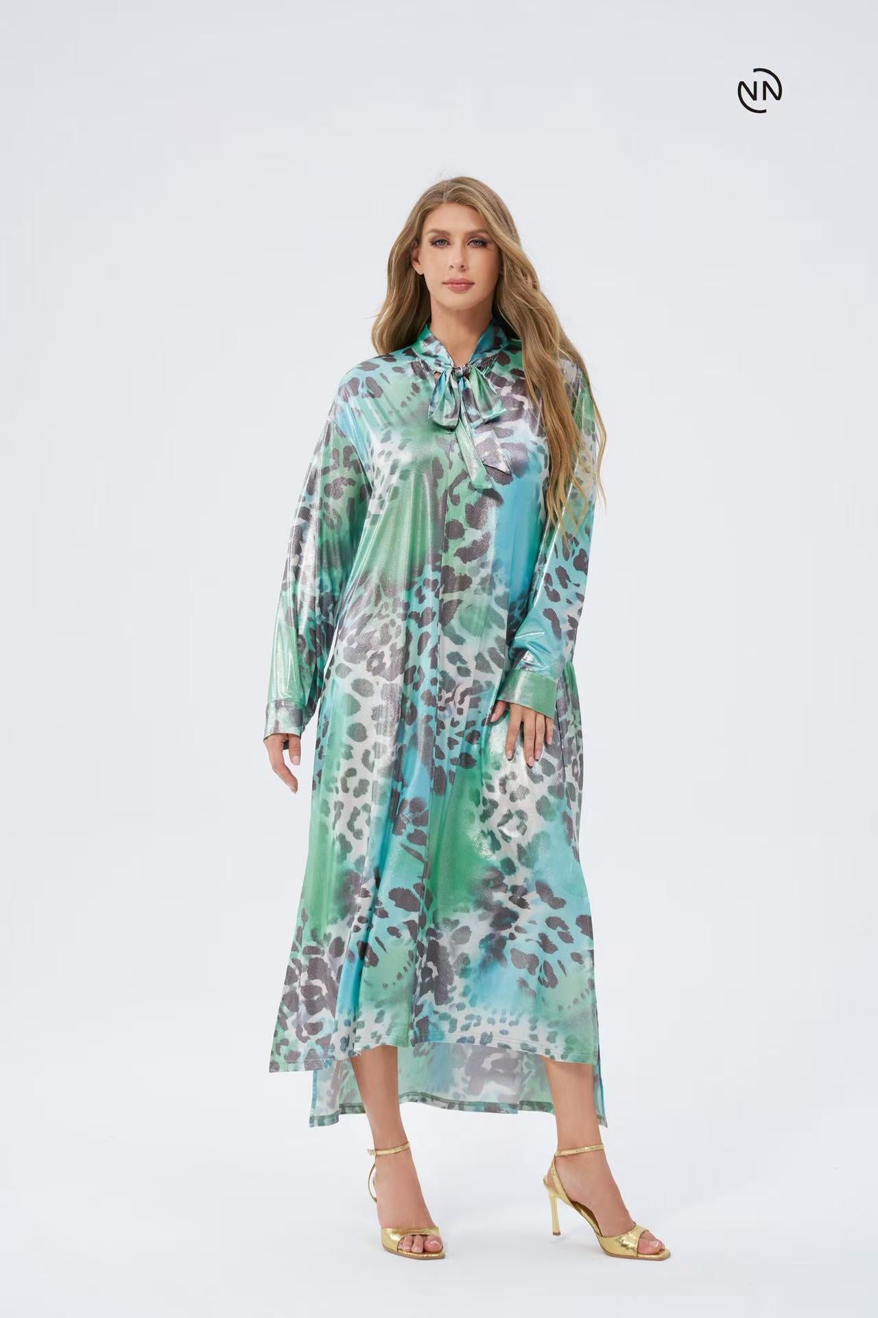 #N0007 Light Green Leopard Dress For Women