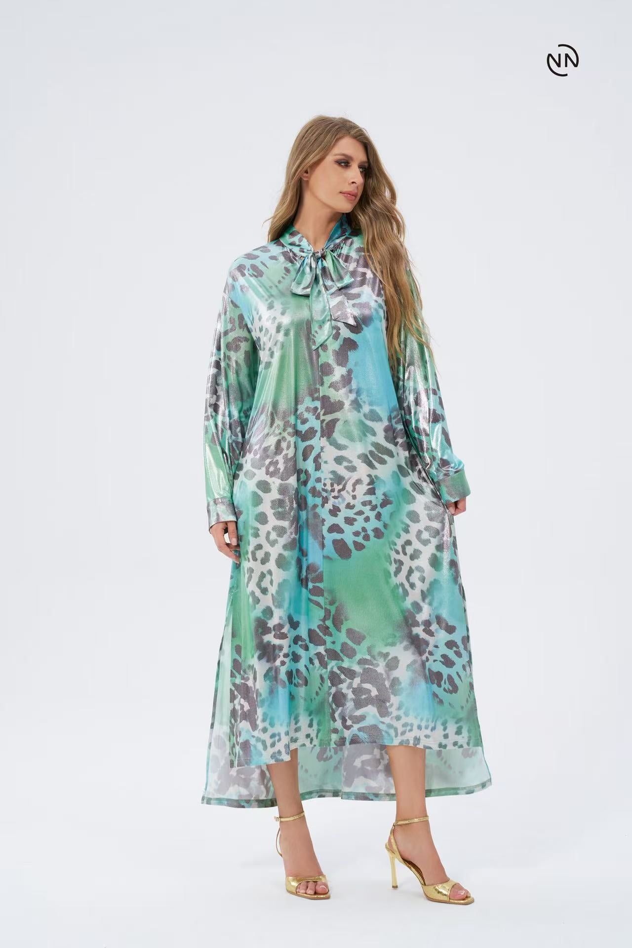 #N0007 Light Green Leopard Dress For Women