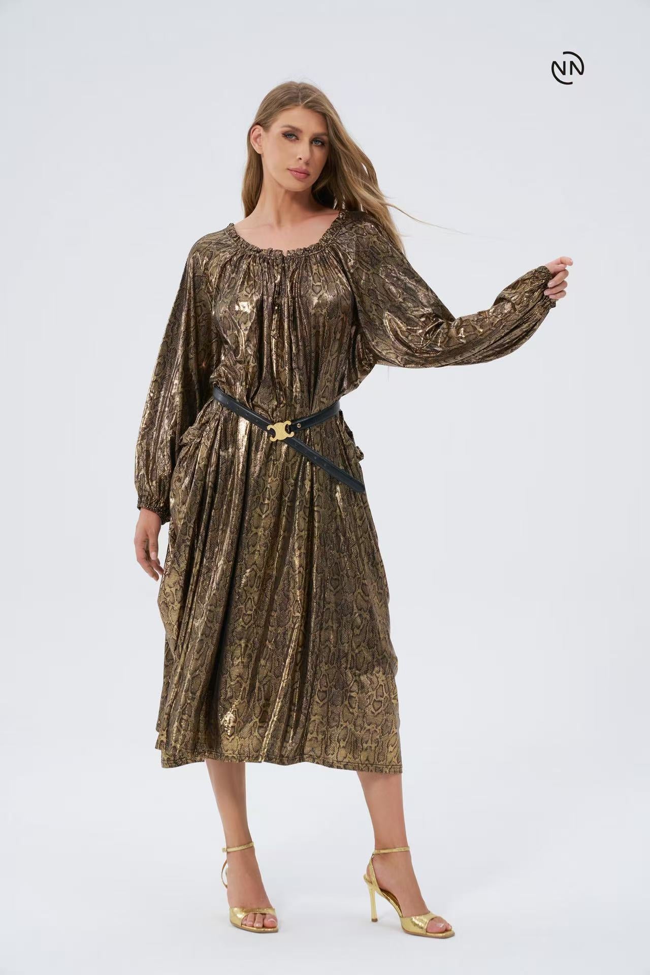 #N0009 Metallic Serpantine Dress For Women