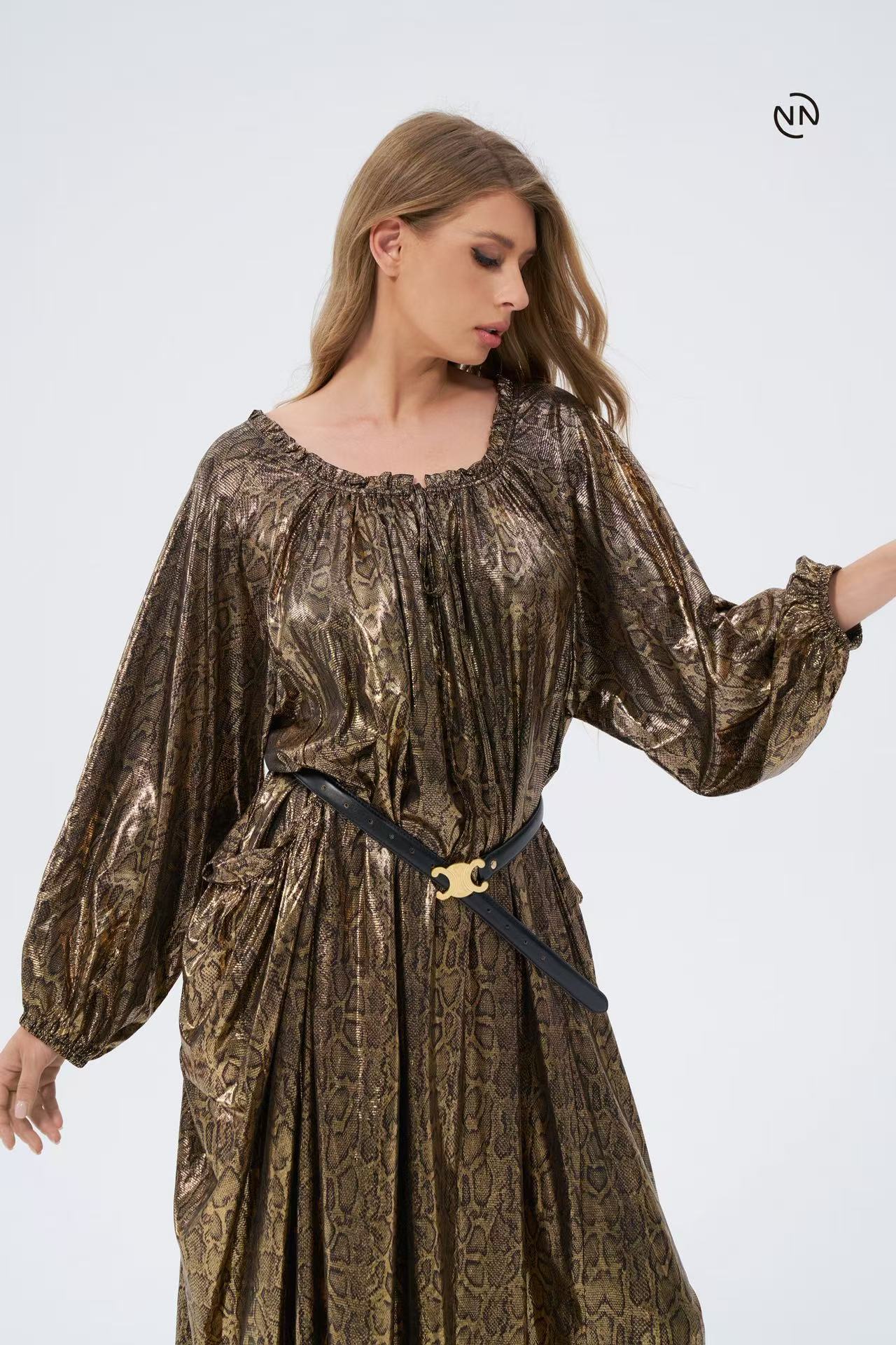 #N0009 Metallic Serpantine Dress For Women