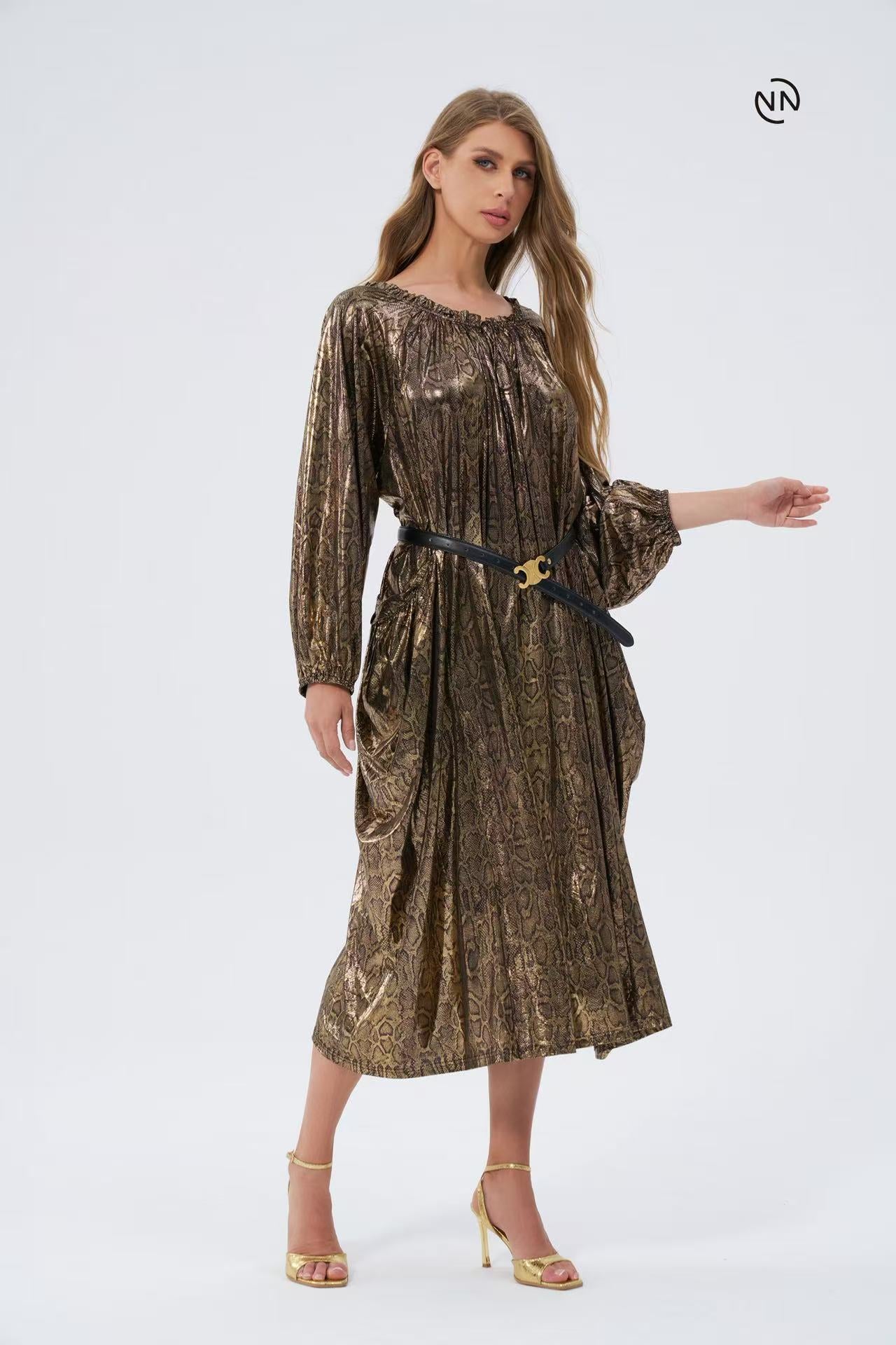 #N0009 Metallic Serpantine Dress For Women