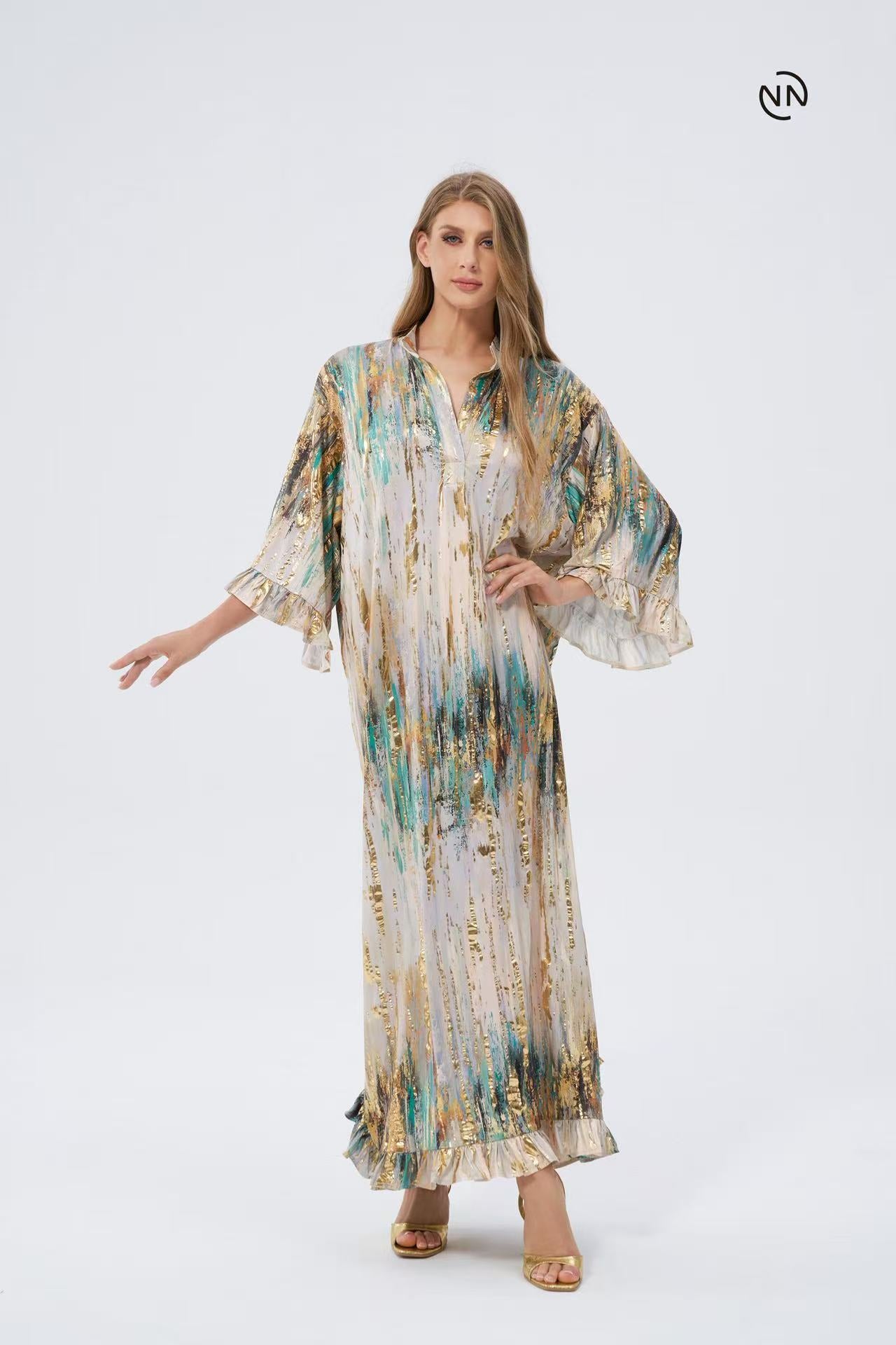 #N2028 Beige Gold Long Dress For Women