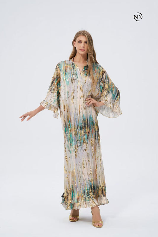 #N2028 Beige Gold Long Dress For Women