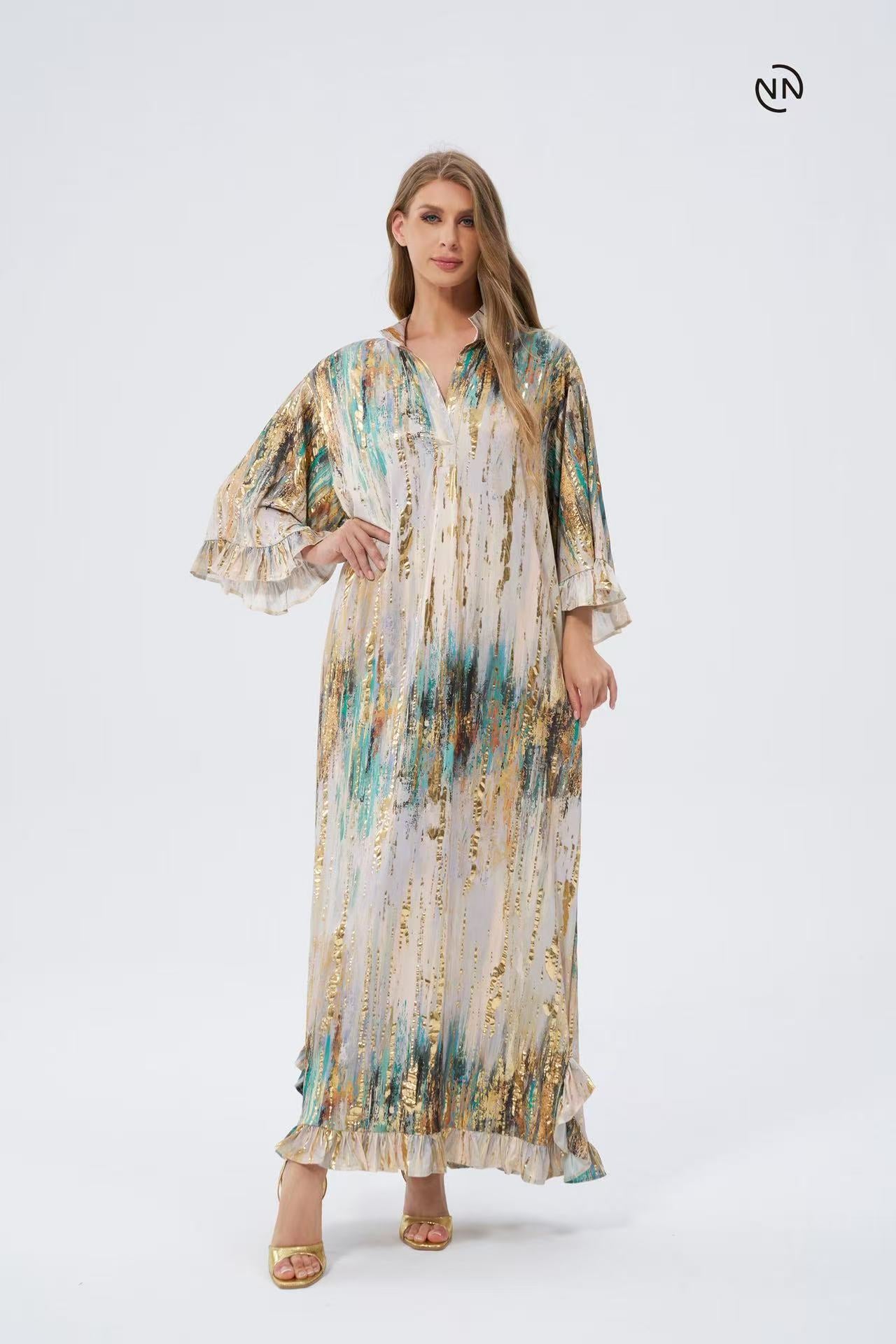 #N2028 Beige Gold Long Dress For Women