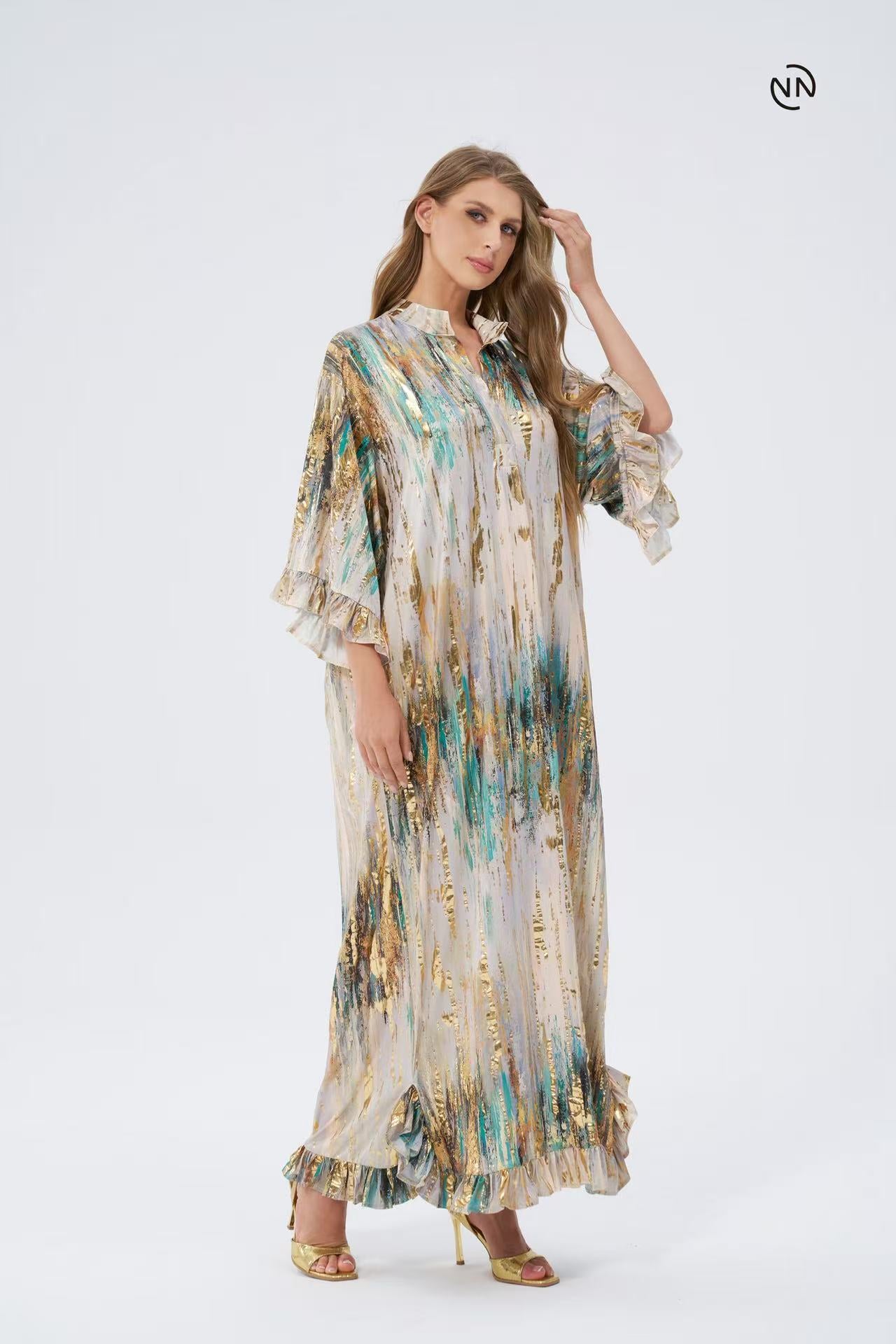 #N2028 Beige Gold Long Dress For Women
