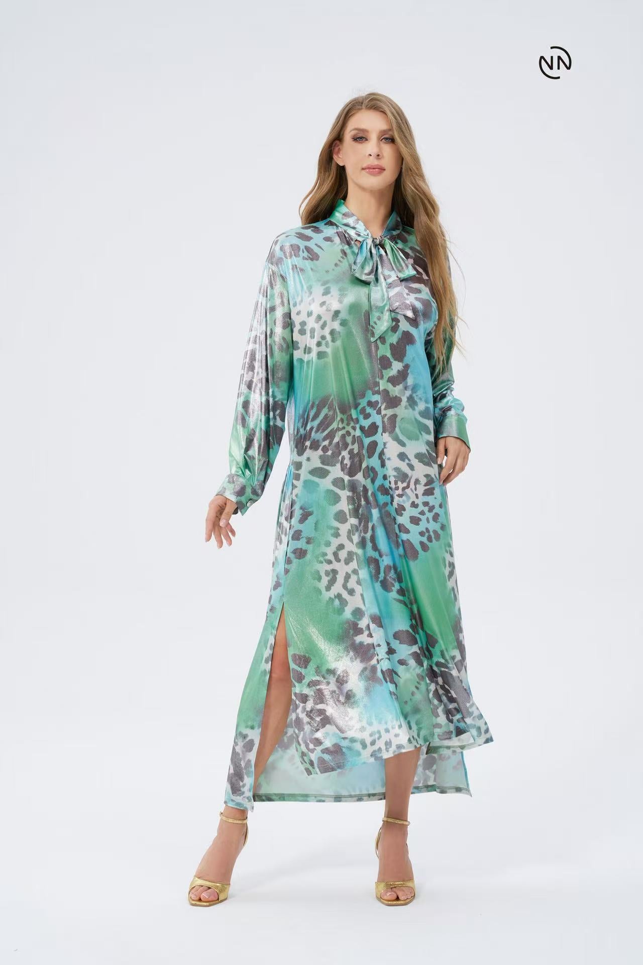 #N0007 Light Green Leopard Dress For Women