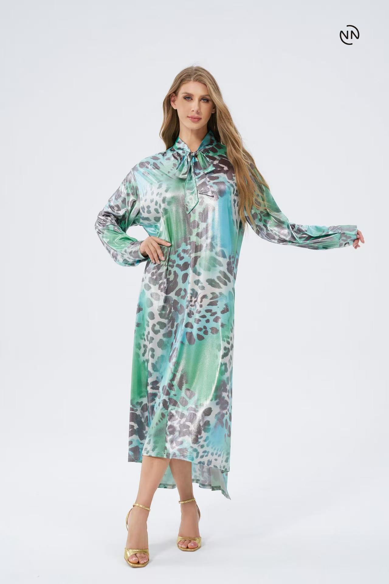#N0007 Light Green Leopard Dress For Women