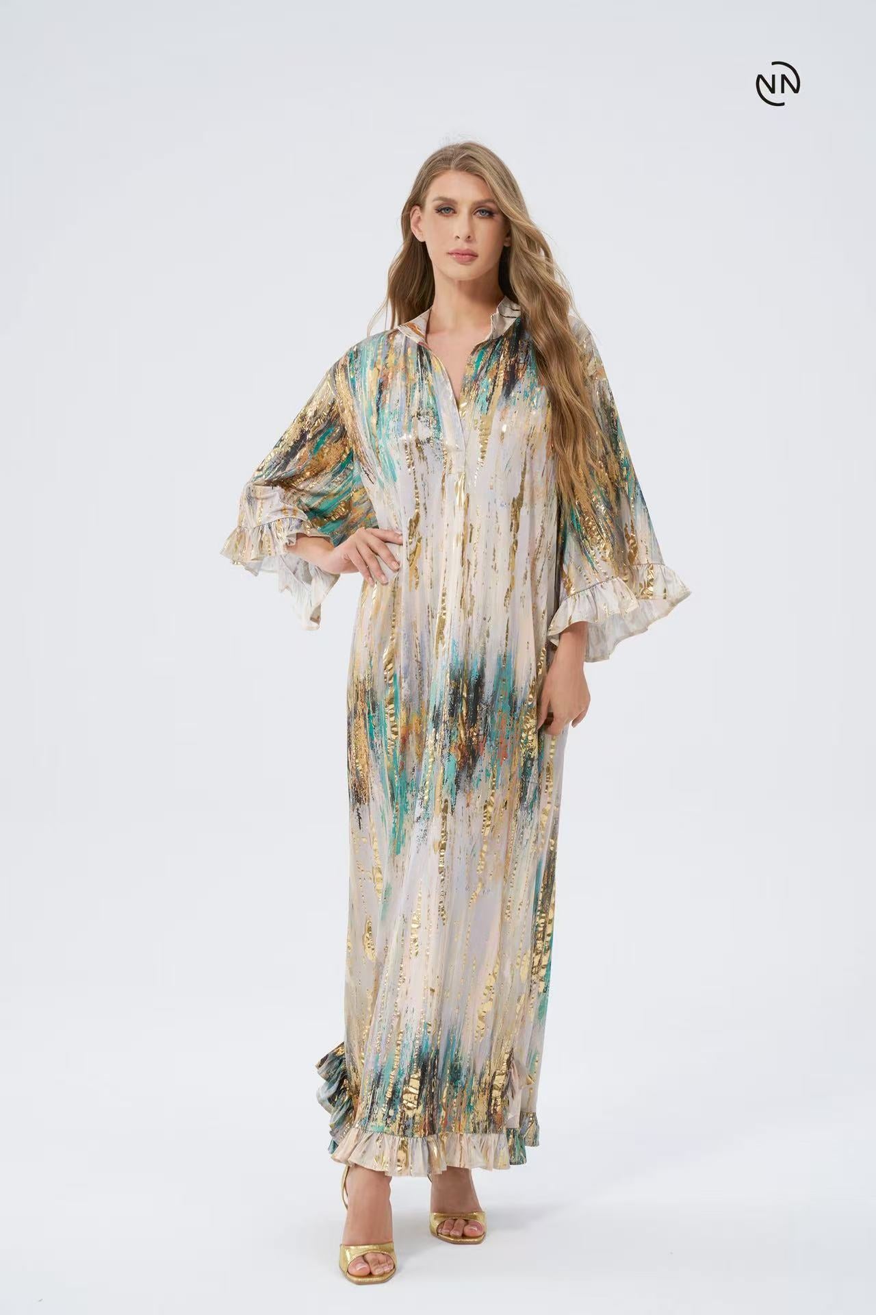 #N2028 Beige Gold Long Dress For Women