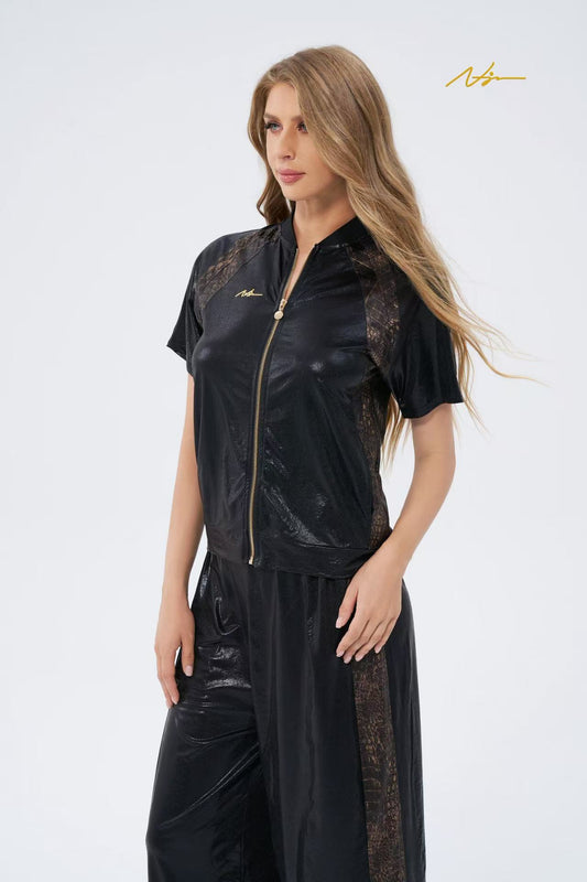 #NJ2000 Metallic Black Leopard Sports For Women